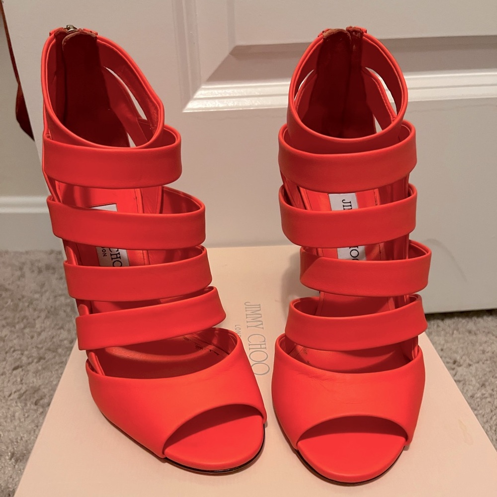 Jimmy Choo Neon Dame Nappa Leather - Neon Flame Sandals size 39